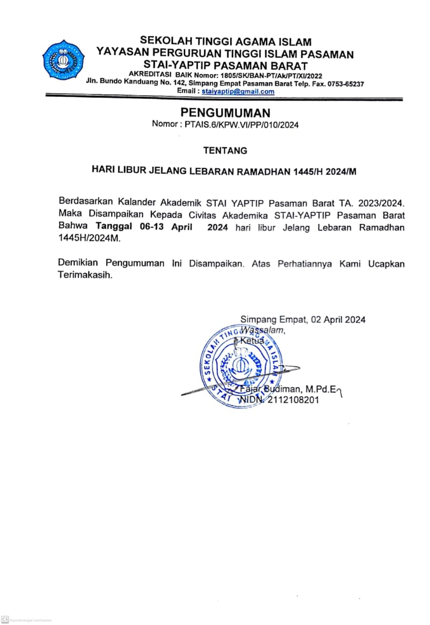HARI LIBUR JELANG LEBARAN RAMADHAN 1445H/2024M