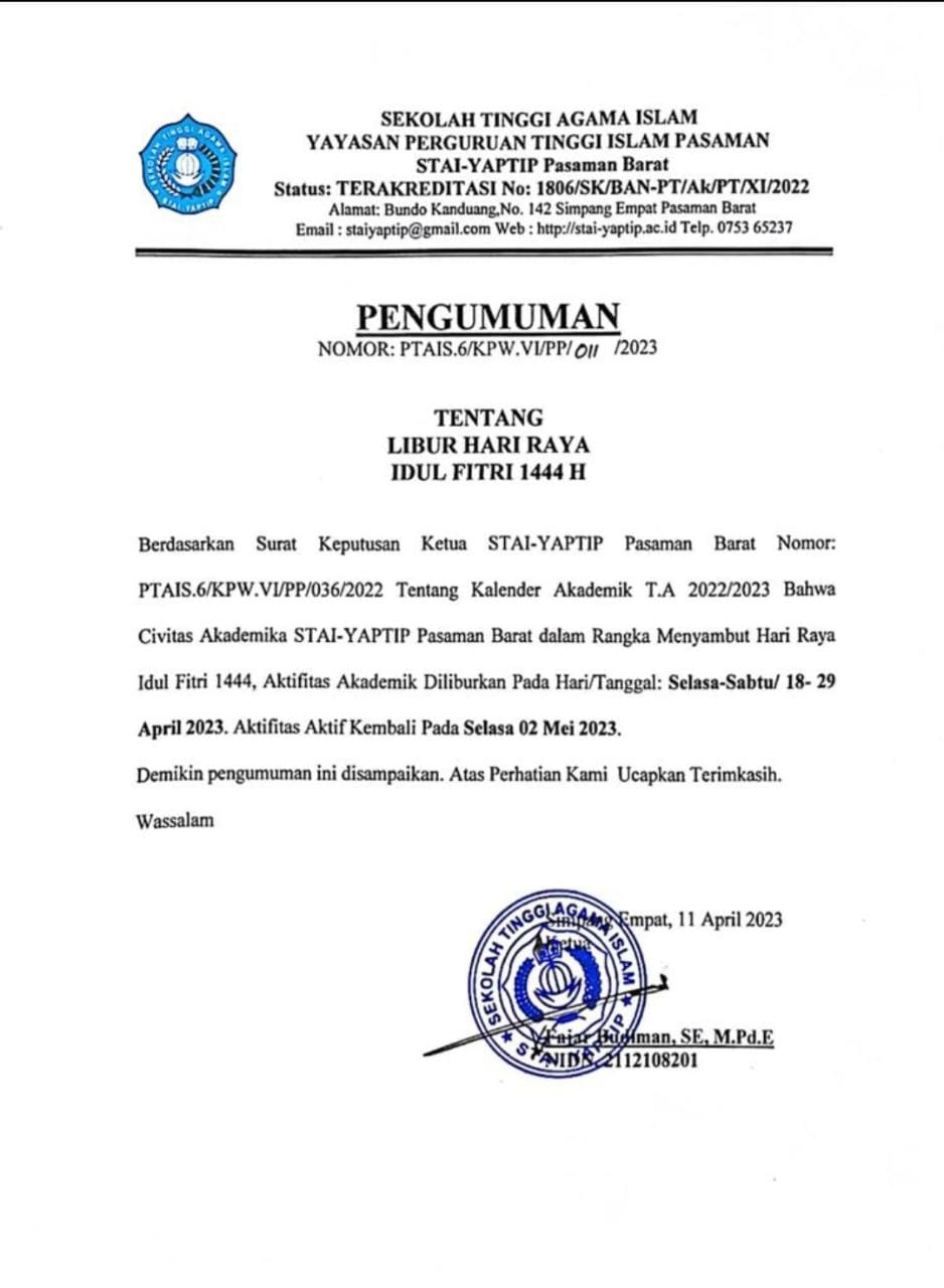 LIBUR HARI RAYA IDUL FITRI 1444 H