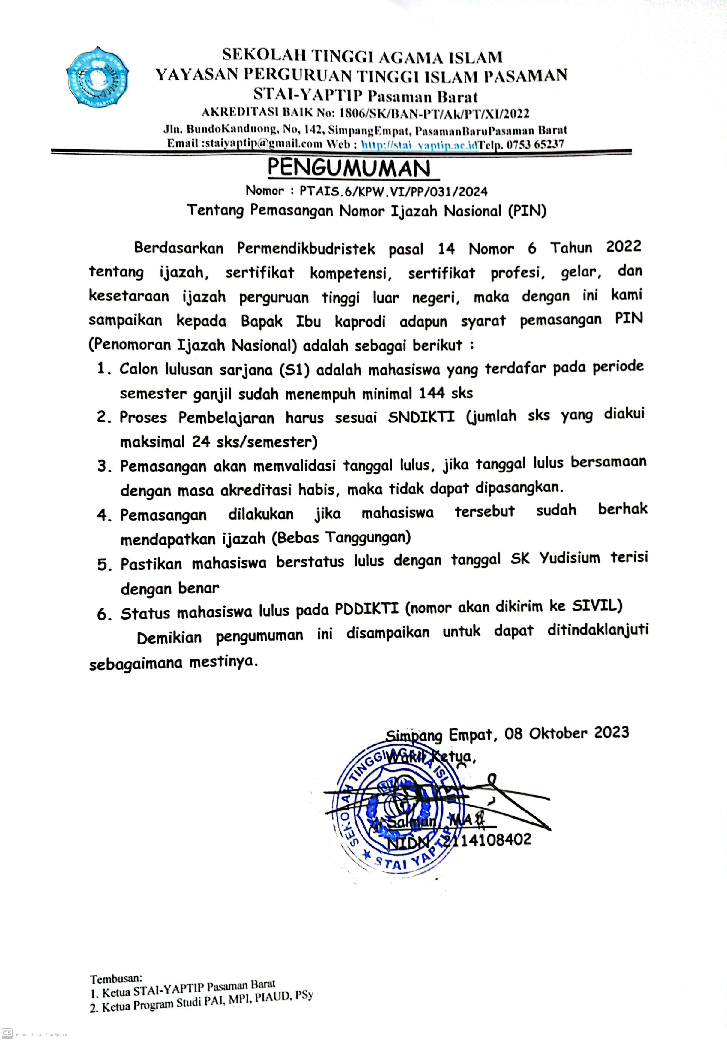 PEMASANGAN NOMOR IJAZAH NASIONAL