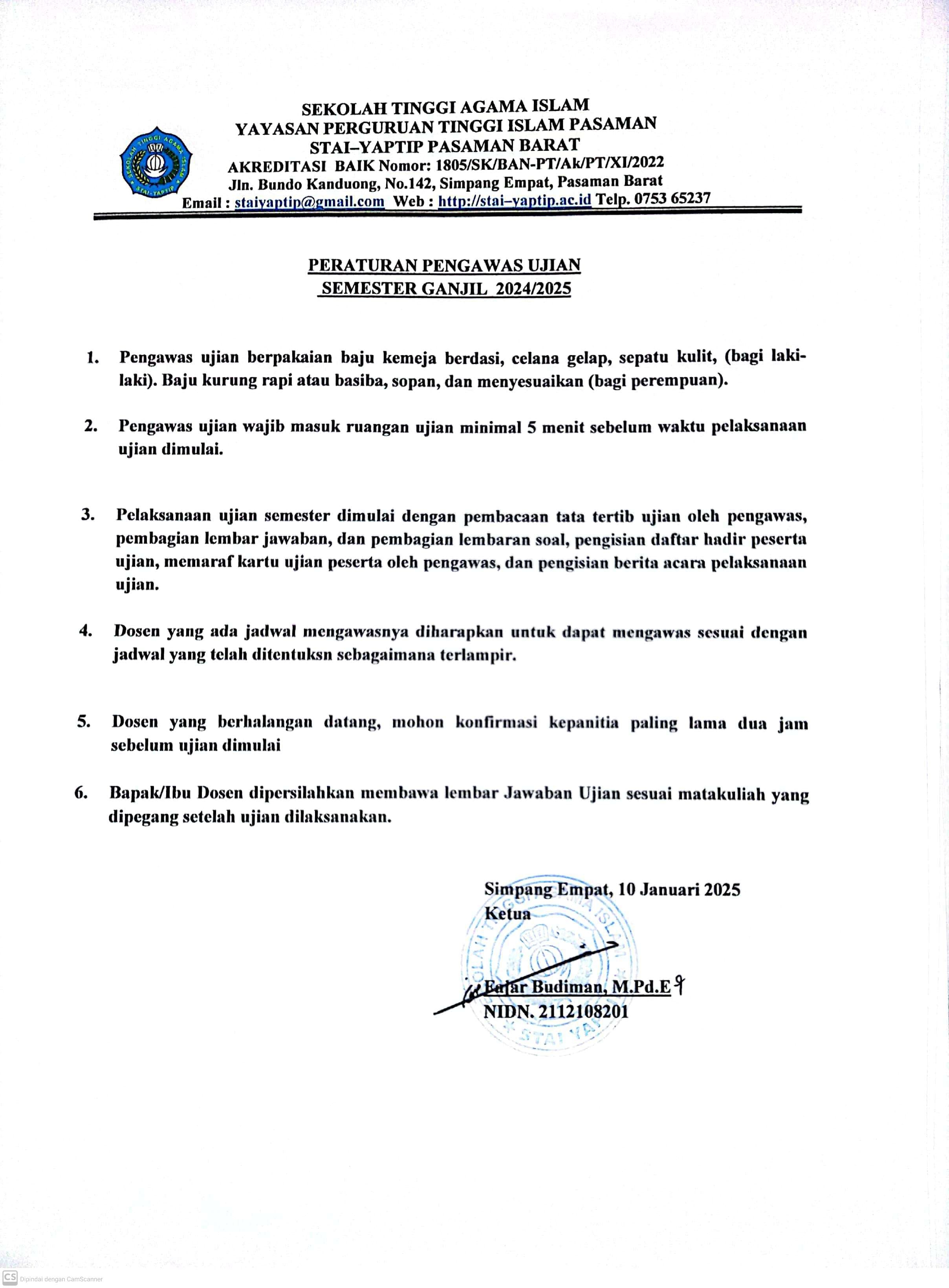 PERATURAN PENGAWAS UJIAN AKHIR SEMESTER GANJIL TAHUN 2025