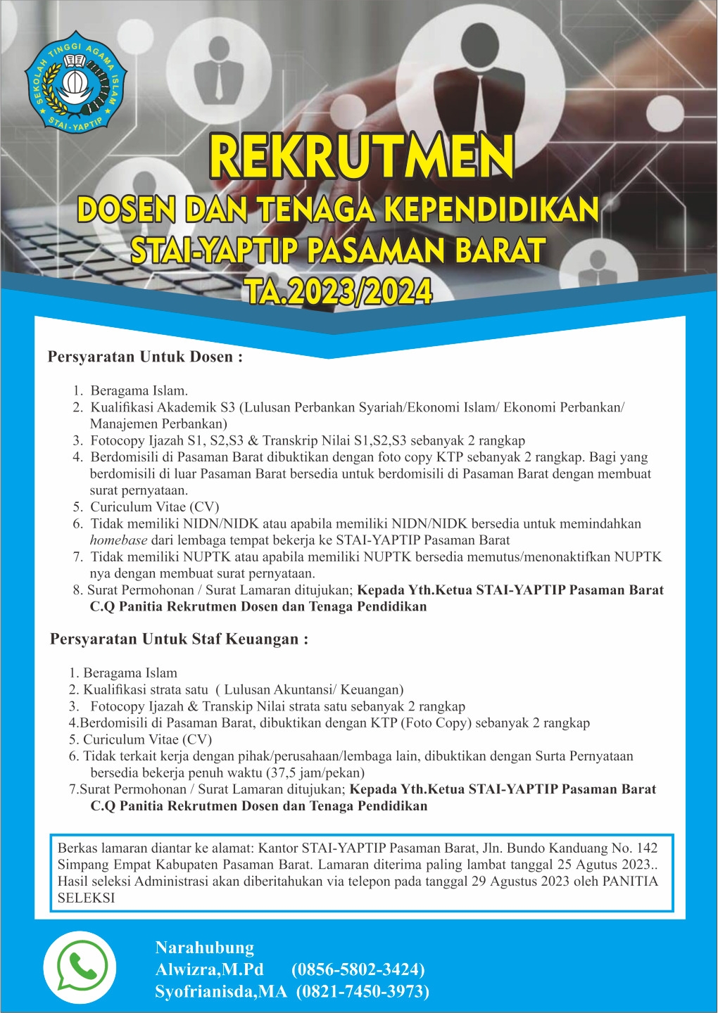 REKRUTMEN DOSEN DAN TENAGA KEPENDIDIKAN STAI-YAPTIP PASAMAN BARAT