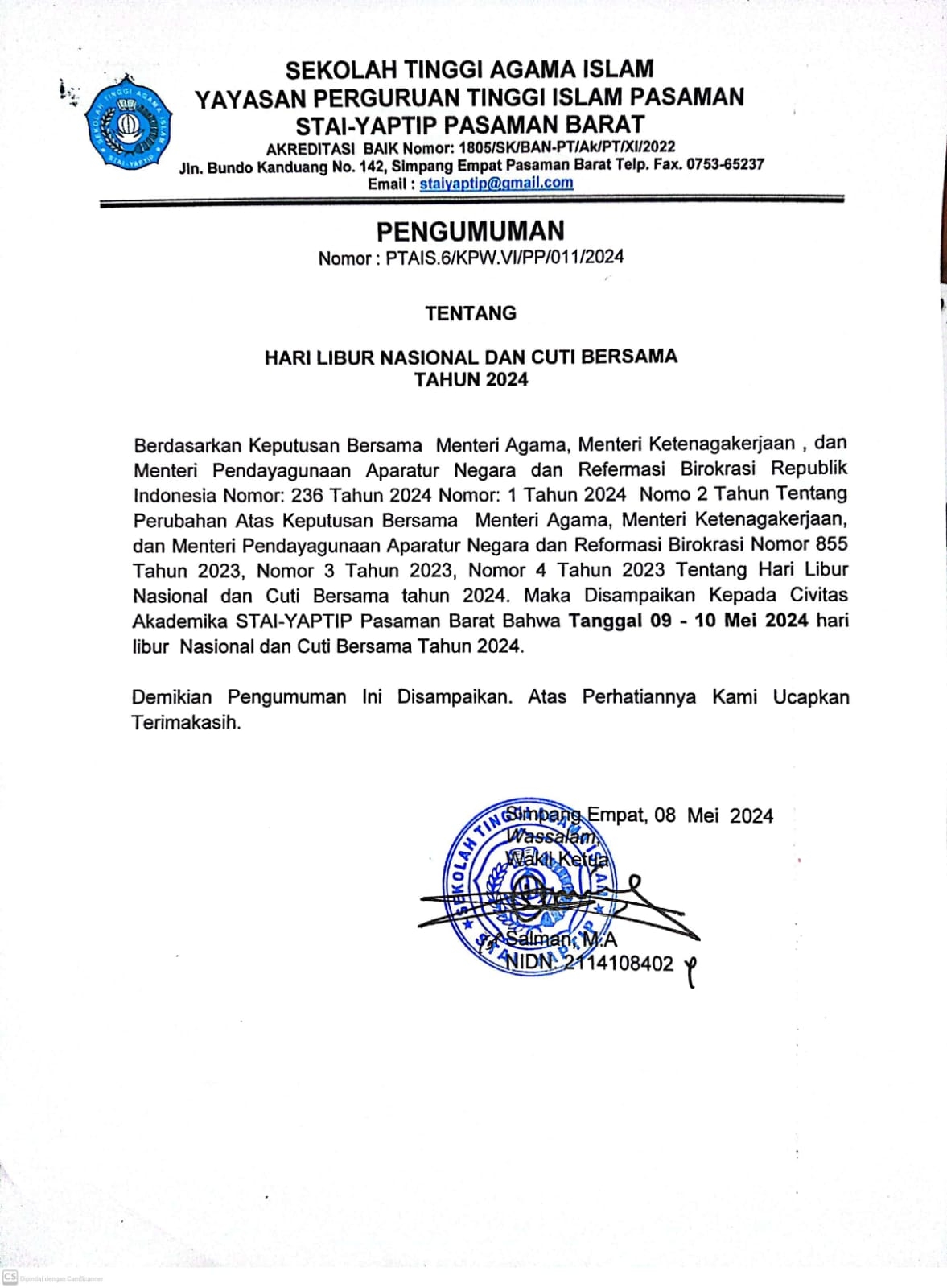 HARI LIBUR NASIONAL DAN CUTI BERSAMA TAHUN 2024