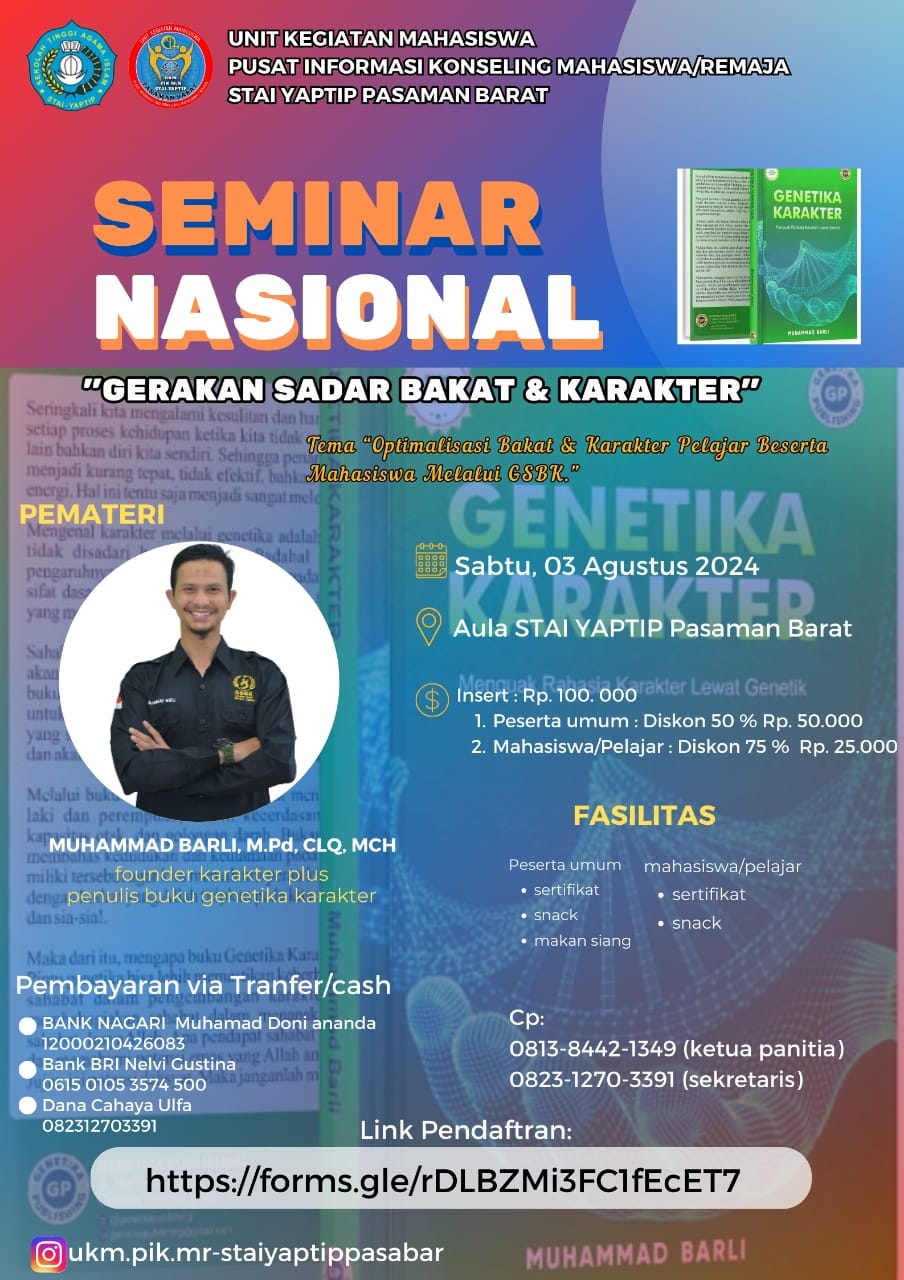 SEMINAR NASIONAL " GERAKAN SADAR BAKAT DAN KARAKTER "
