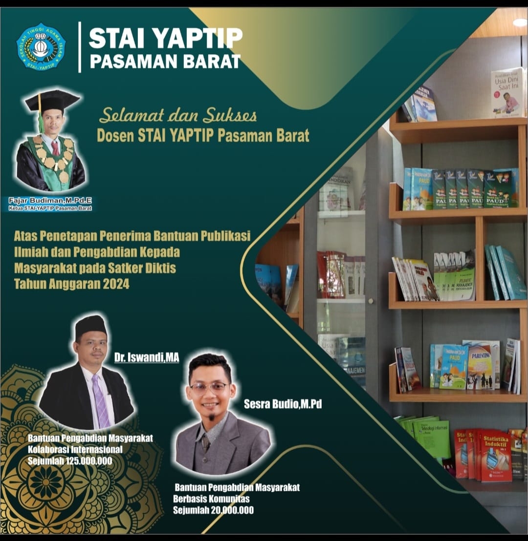 DOSEN STAI YAPTIP PASAMAN BARAT TERIMA BANTUAN PUBLIKASI  ILMIAH DAN PENGABDIAN KEPADA MASYARAKAT