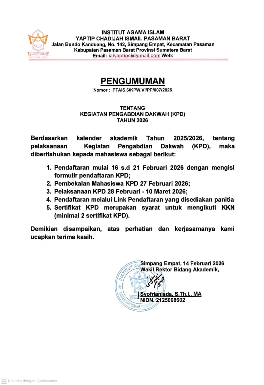 KEGIATAN PENGABDIAN DAKWAH IAI YAPTIP CHADIJAH ISMAIL PASAMAN BARAT 2026