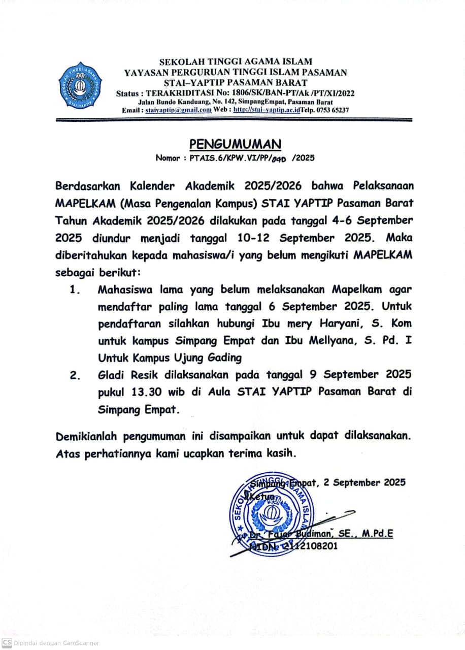 MASA PENGENALAN KAMPUS STAI YAPTIP PASAMAN BARAT TAHUN 2025