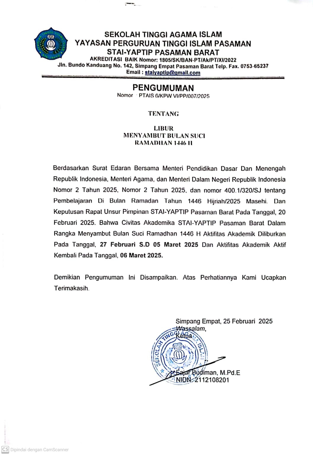 LIBUR MENYAMBUT BULAN SUCI RAMADHAN 1446 H