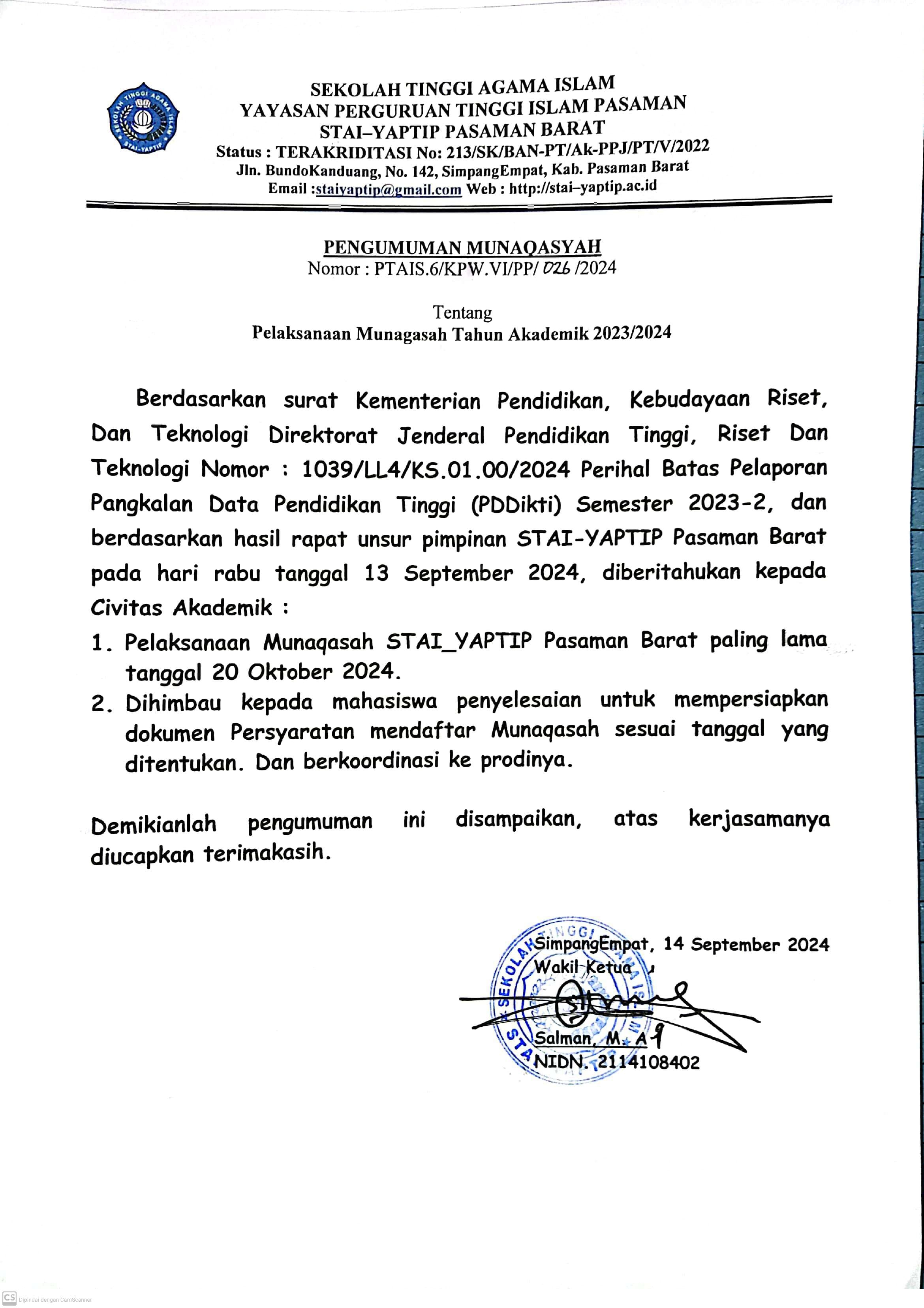 PELAKSANAAN MUNAQASAH TAHUN AKADEMIK 2023/2024