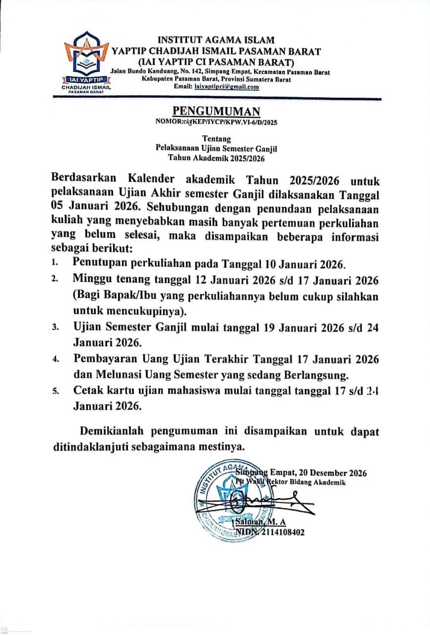 PELAKSANAAN UJIAN SEMESTER GANJIL TAHUN AKADEMIK 2025/2026