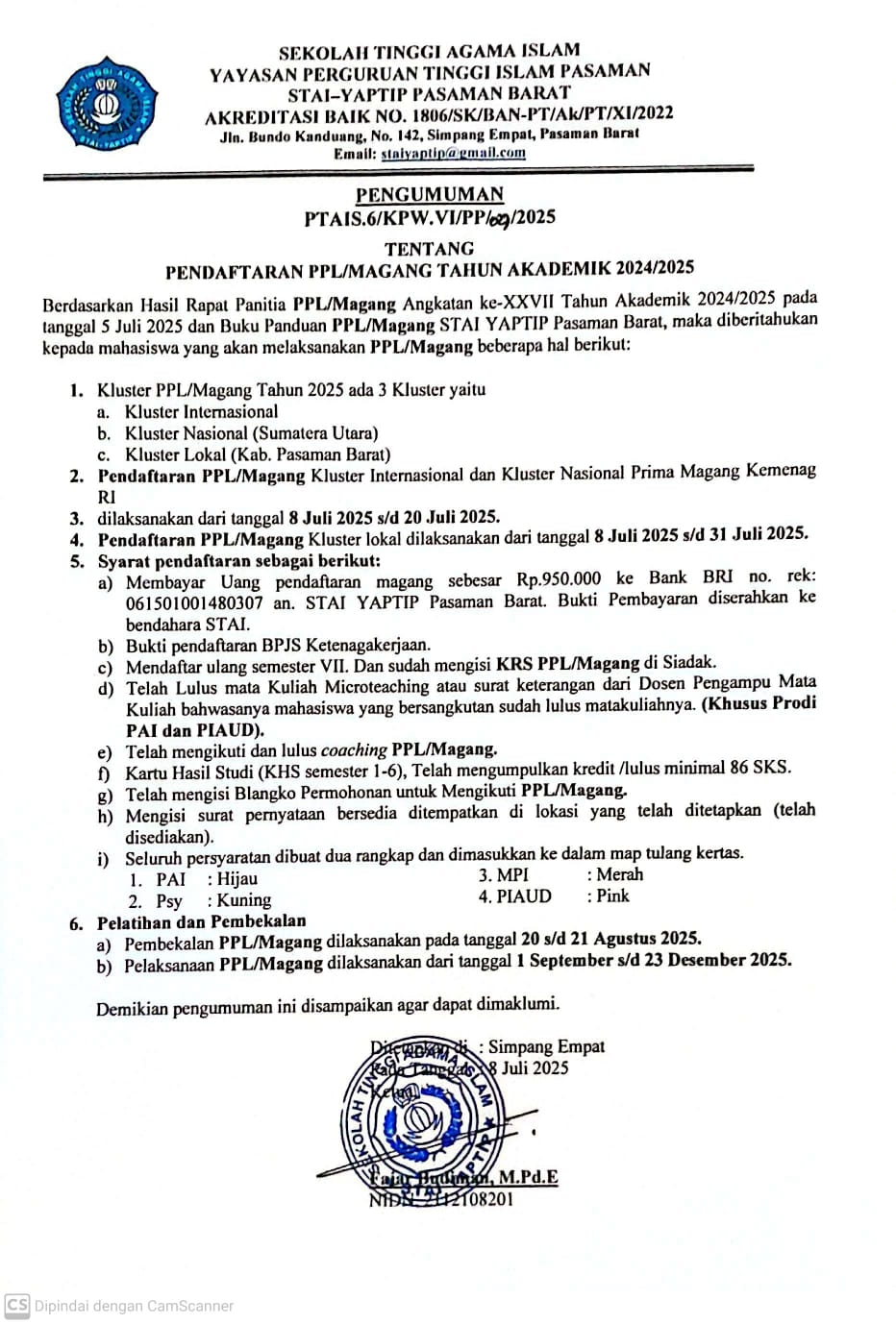 PENDAFTARAN PPL/MAGANG TAHUN AKADEMIK 2024/2025