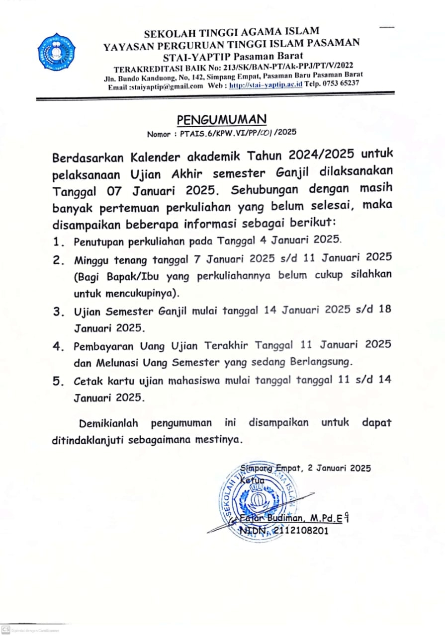 PELAKSANAAN UJIAN AKHIR SEMESTER GANJIL TAHUN AKADEMIK 2024/2025