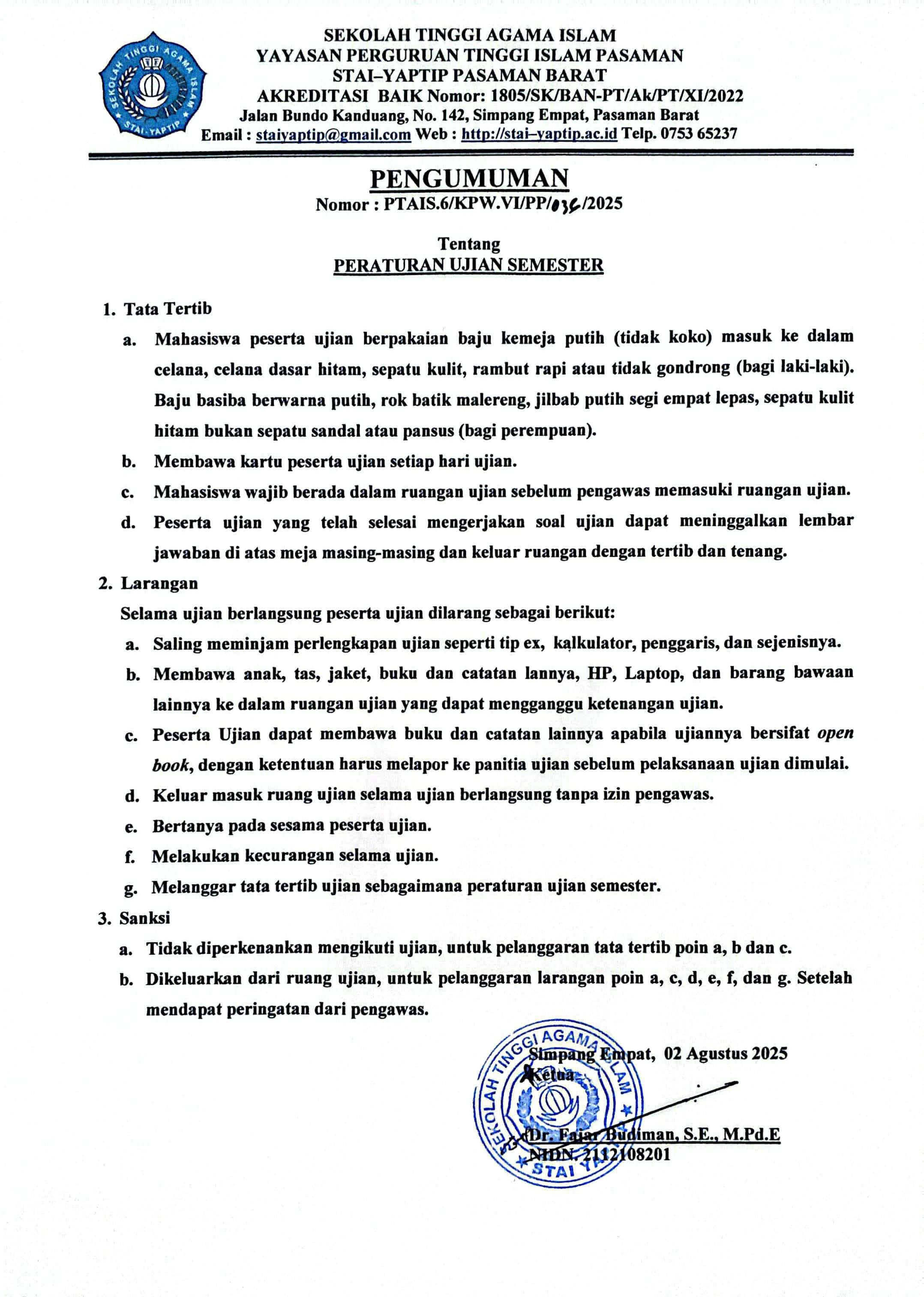 PERATURAN UJIAN SEMESTER