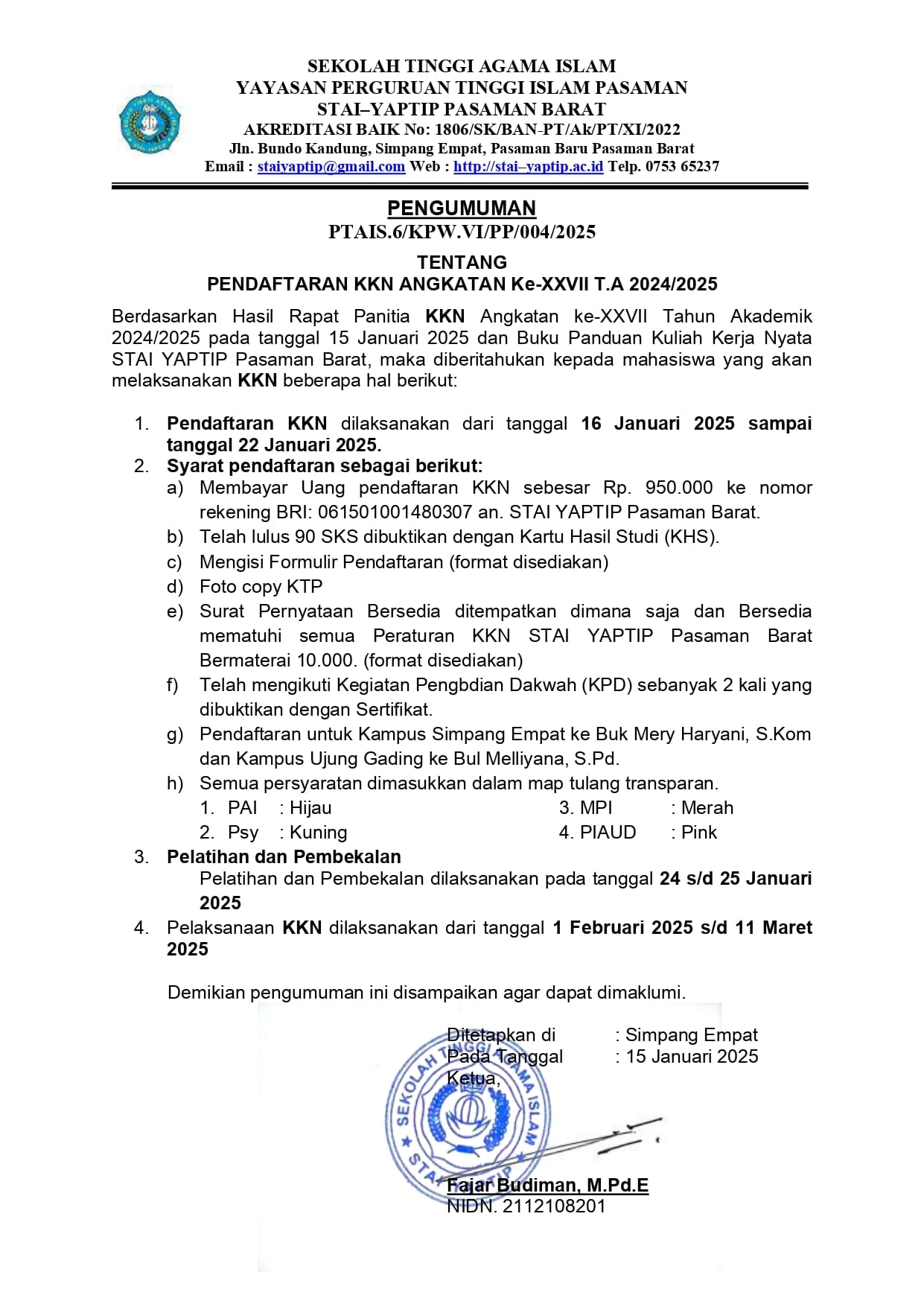 PENDAFTARAN KKN ANGKATAN KE XXVll T. A 2024/2025