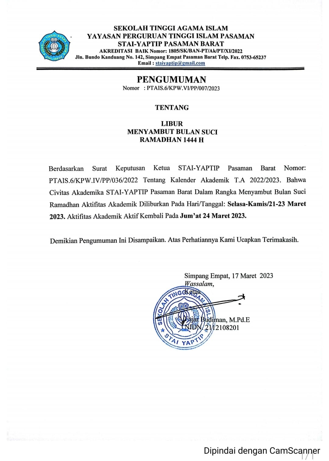 LIBUR MENYAMBUT BULAN SUCI RAMADHAN 1444H