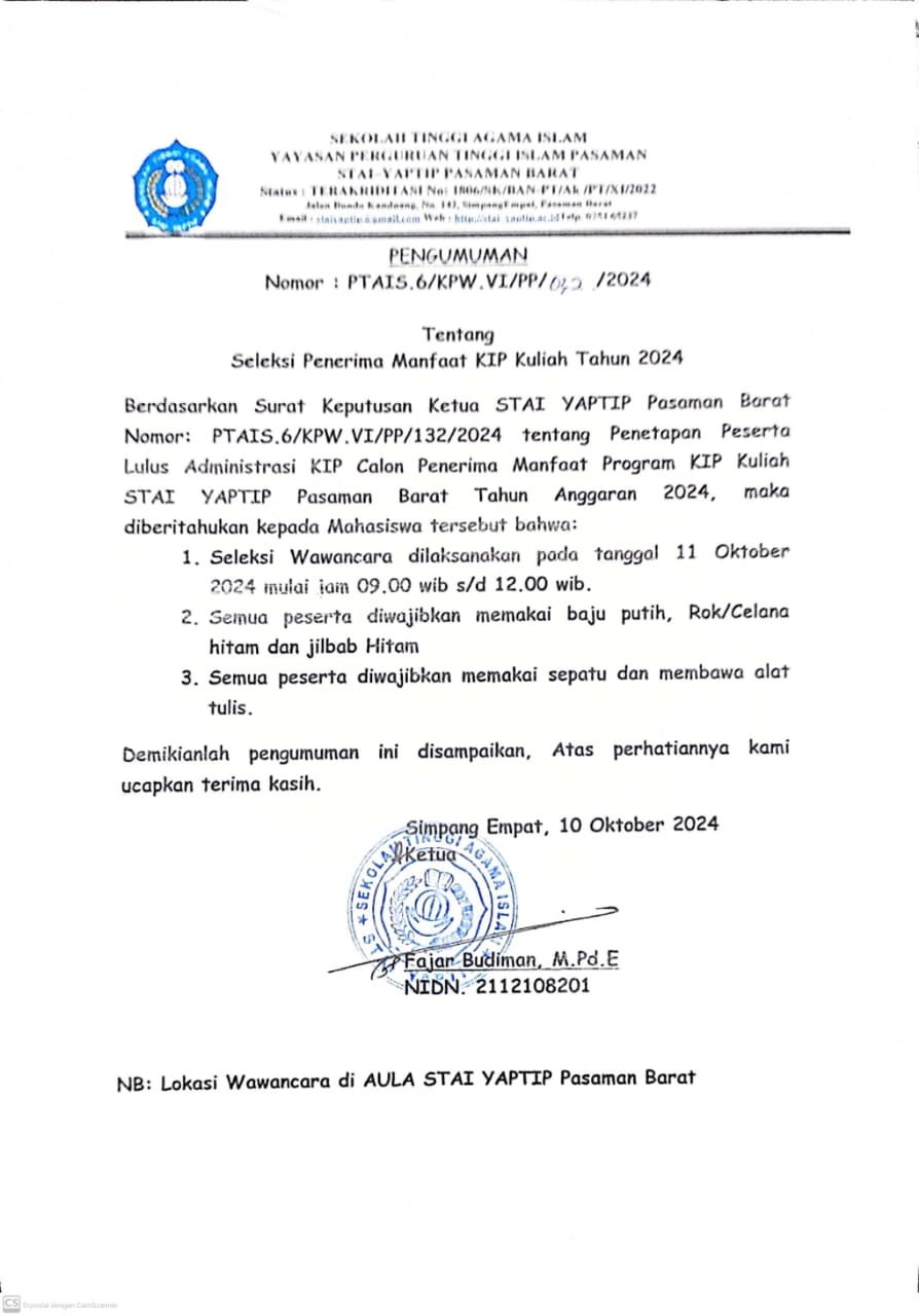 Pengumuman Lulus Seleksi Administrasi Calon Penerima Manfaat KIP Kuliah Tahun 2024